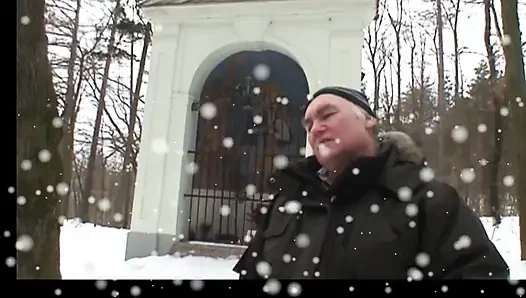 Old Man Fucks a MILF Outdoors and Cums in the Mouth of a Young Girl