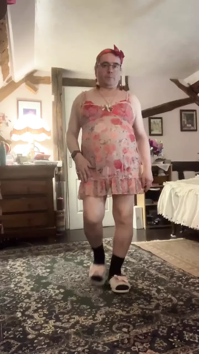 In outfit with a small transparent nightie for an evening