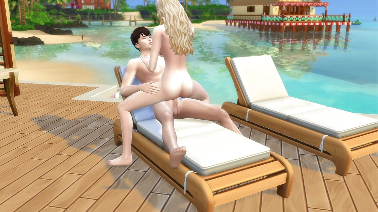 Couple in love have sex in public on the beach. The sims