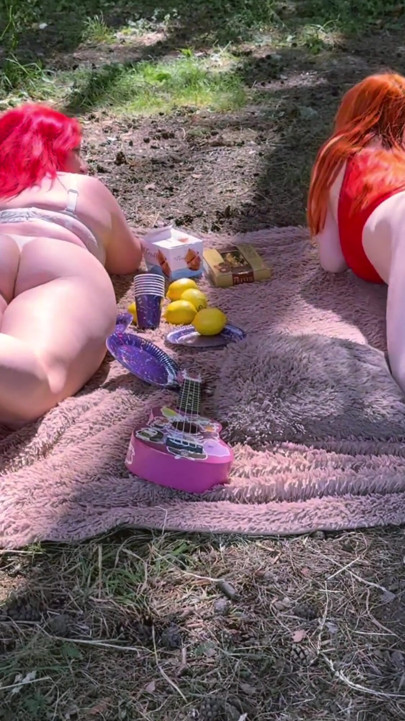 Girlfriends on a picnic licking each other's. The first lesbian sex. | Clip 1