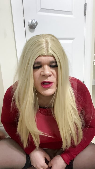 Sexy Crossdresser trans female wearing a fake toy pussy teases and talks dirty