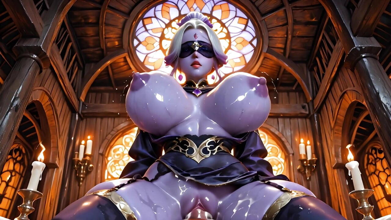 Sacerdotisa Elfo Oscuro Adora en el Templo Secreto - Fantasia con Ojos Vendados, Gran Culo, Grandes Tetas, Mamada