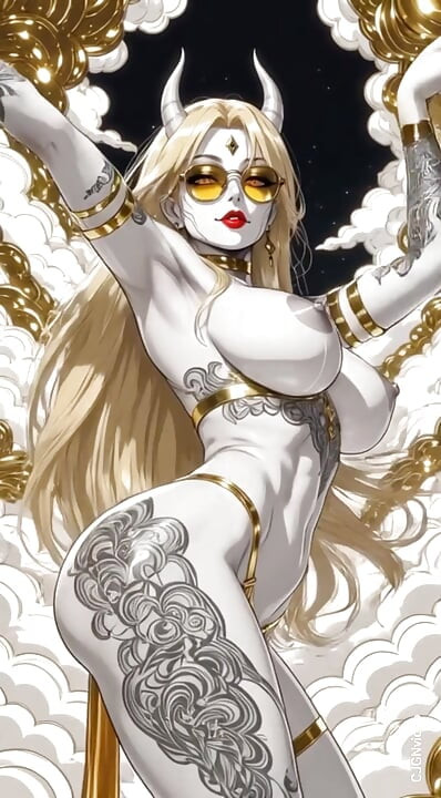 Demonio blanco bailando en la nube (animación Ai)