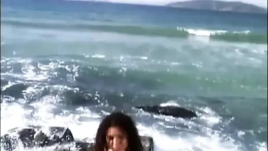 Nasty threesome outside on the beach