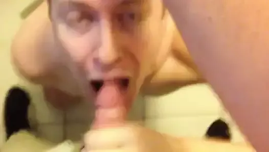 Sucking my buddy's cock and he fills my mouth with warm cum