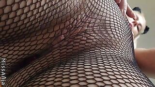 Petite Amateur Blonde Pissing in Black Fishnetspov