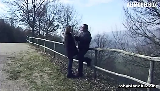 Tiny blonde teen with wet pussy decides to fucks a mature man and get cumshot inside asshole