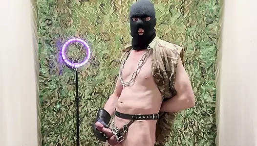 Solo Masturbation With Cock Harness And Ball Strap