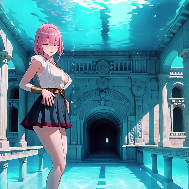 Pink Hair Maid Fantasy From Ethereal Underwater Temple to Private Bedroom, Graceful Stance to Lazy Kneel