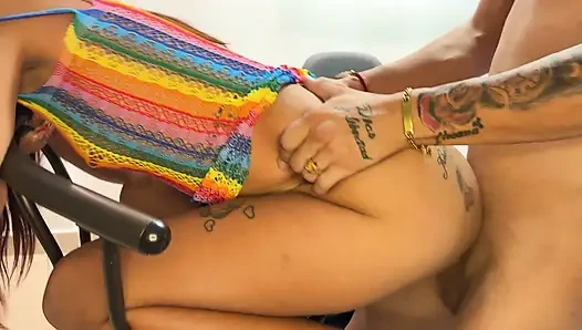 My stepsister eats my big dick while we participate in a family meeting.