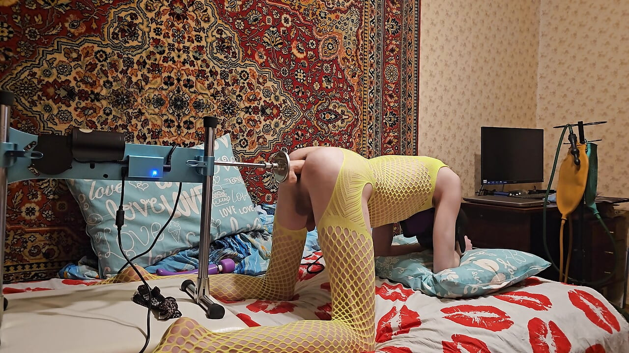 Cute Sasha Earth femboy having sex with a fuck machine homemade