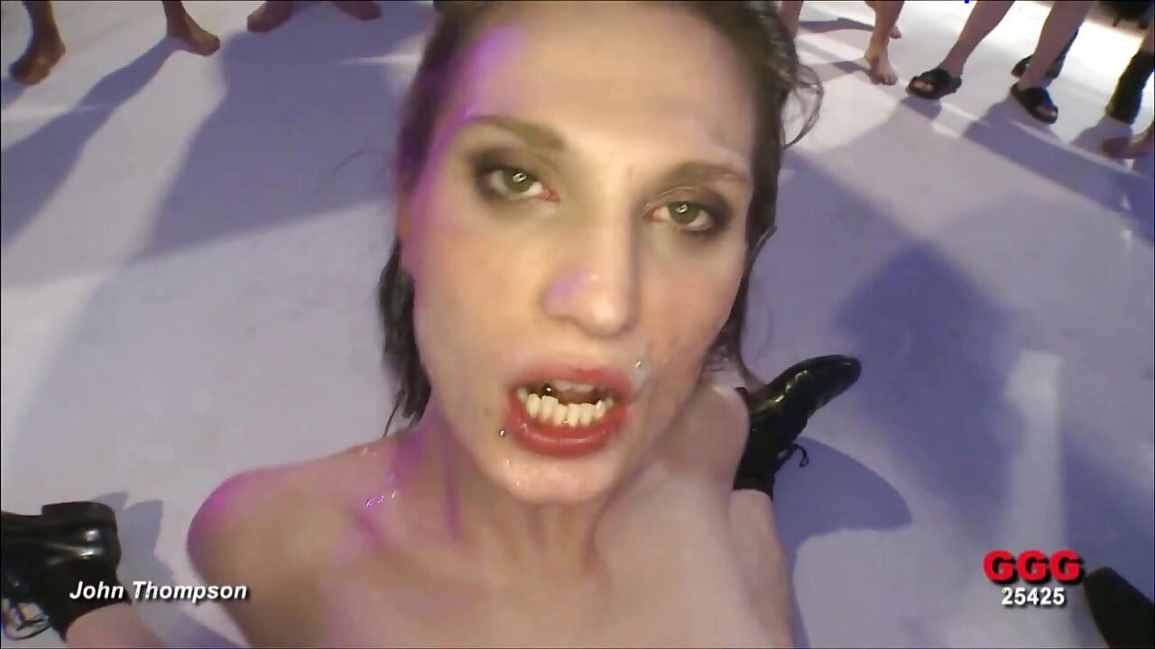 Redhead Slut & Brunette Suck Cock in Wild Bukkake