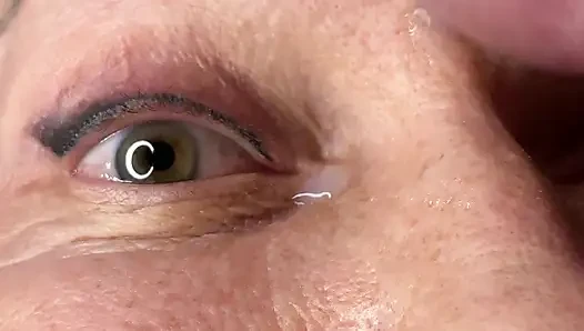 Milf extremely close up cumshot on eye orgasm