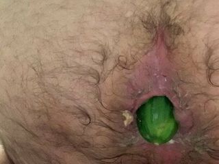 2 HUGE Cucumbers in My Stretched Ass , at the Same Time