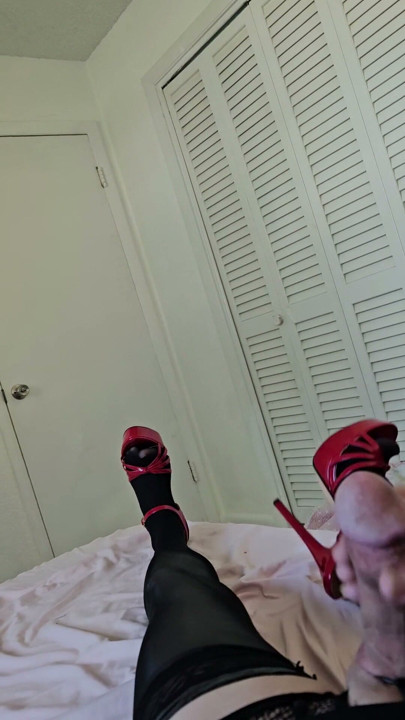 Climax On My High Heels and Nylons with Metal Cock Ring | Clip 2