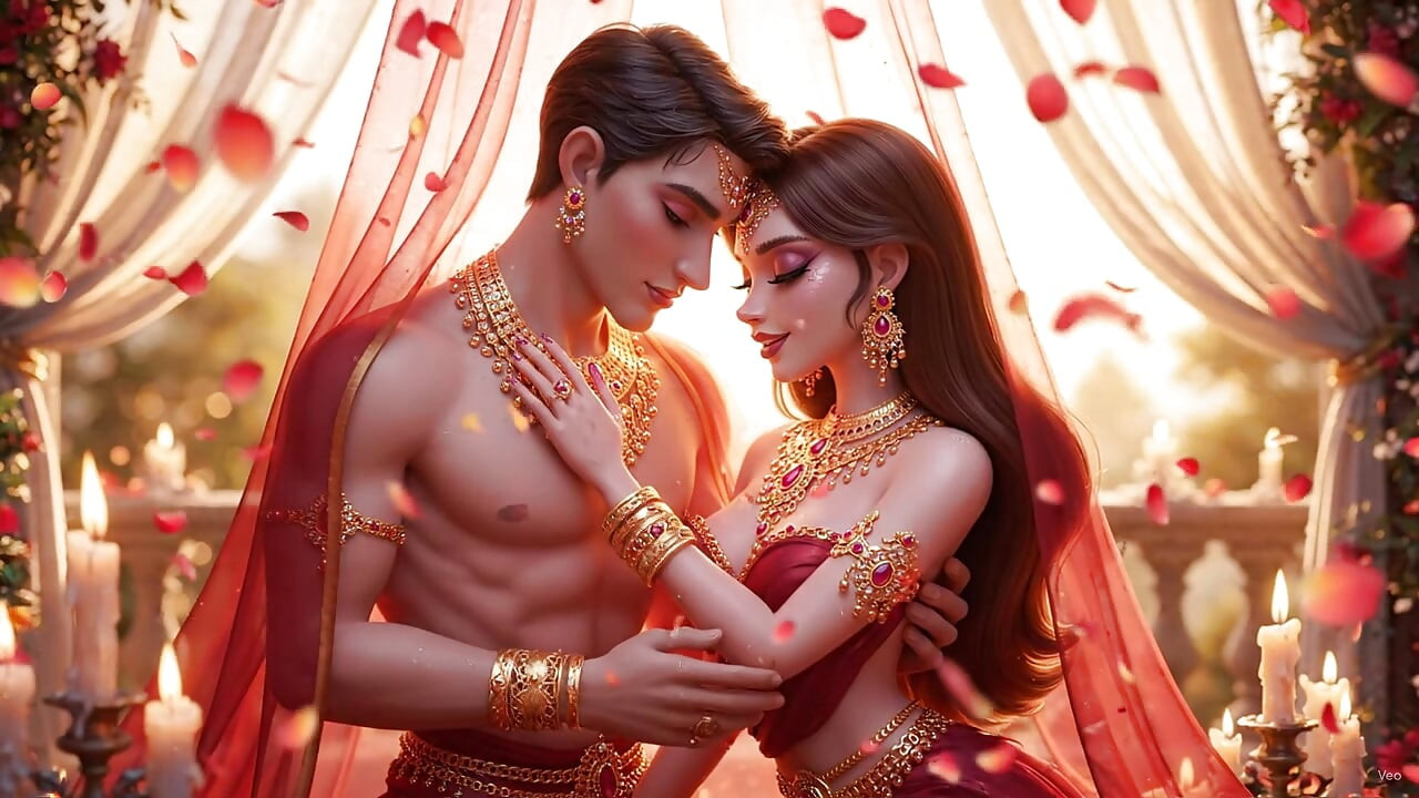 Hot chemistry of desi indian couple in the bedroom – Sexy girl with gold jewelry and muscular guy in full passion