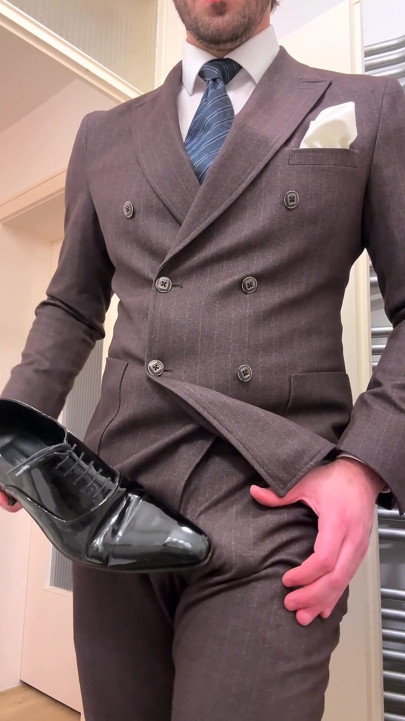 Businessman in Suit Jerks off on His Patent Leather Shoes