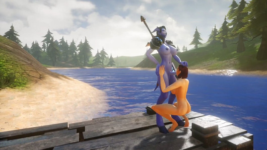 Futa Draenei baise le cul d'une fille au bord d'un lac : Warcraft Porn Parody