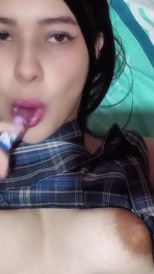 21 yo, masturbates and fucks tits in close-up, cock with oiled tits and hands | Clip 1