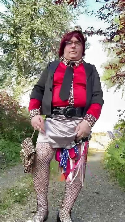 Dressed in a little grey skirt for an evening out