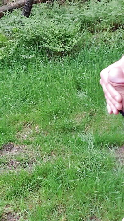 Smooth pantyboy walking around a forest and masturbating