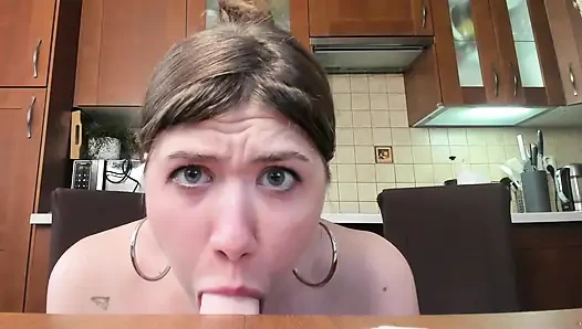 schoolgirl hard fingering her tight pussy and sucking a huge dildo