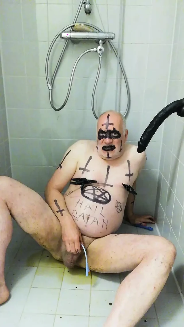 Satan slave is ready for his urine enema sacrifice part 4