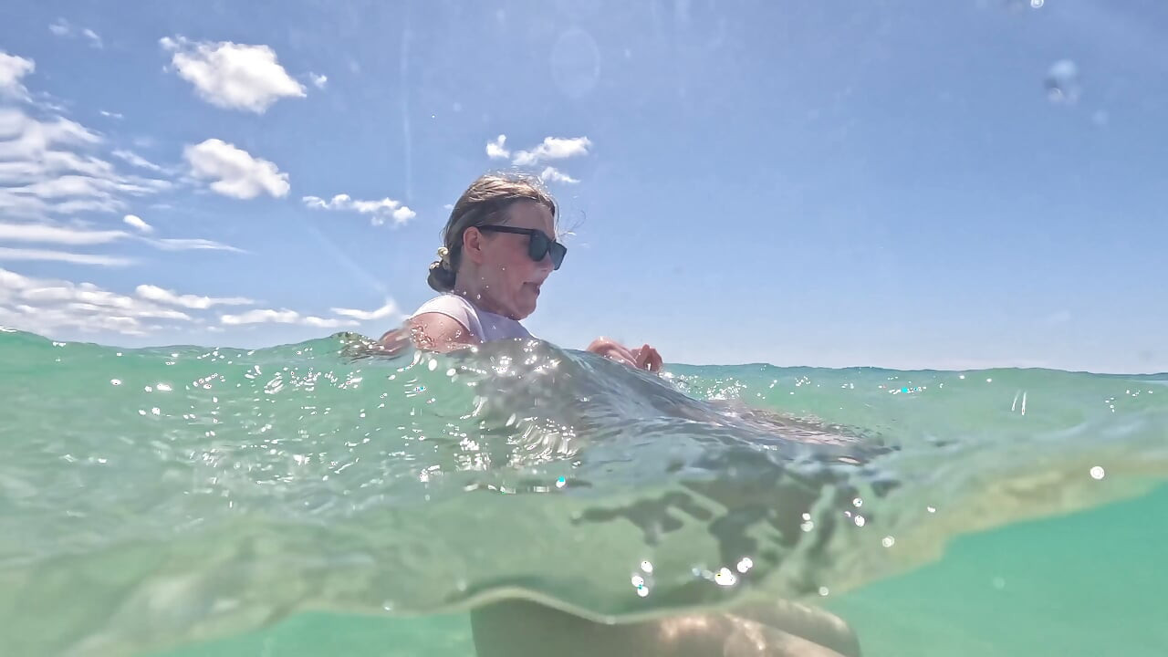 MILF Underwater in Sheer White T-shirt No Panties, Bare Pussy & Ass Close-ups