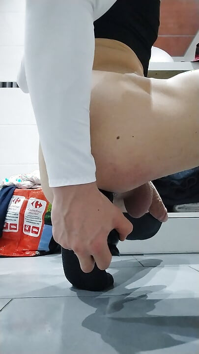 Solo man sex toy in the naked shower
