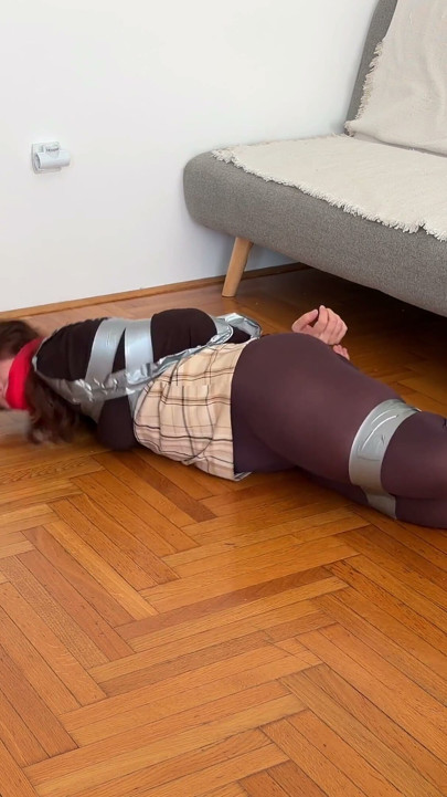 Struggling in Duct Tape & Elastic Band with Sock Gag