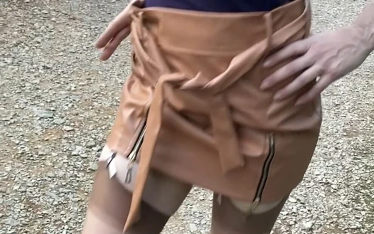 Lady Oups Submissive Stepmom in Leather Skirt and Collar