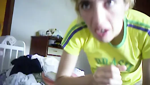 2 Vintage videos of young wife sucking cock and receiving cum in mouth, playfull.