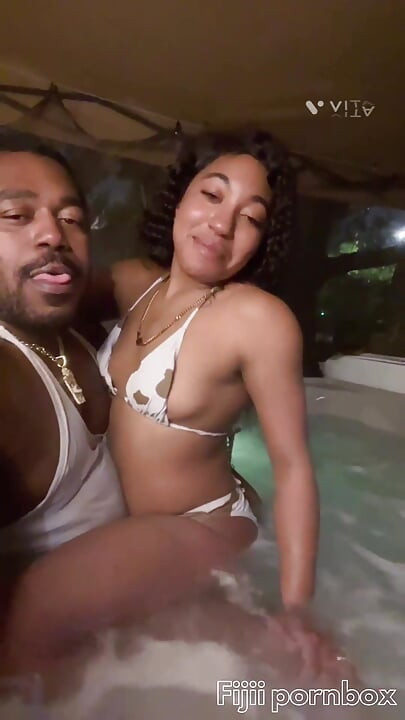 Ebony Amateur Fucks Her Stepsister's Husband in the Hot Tub