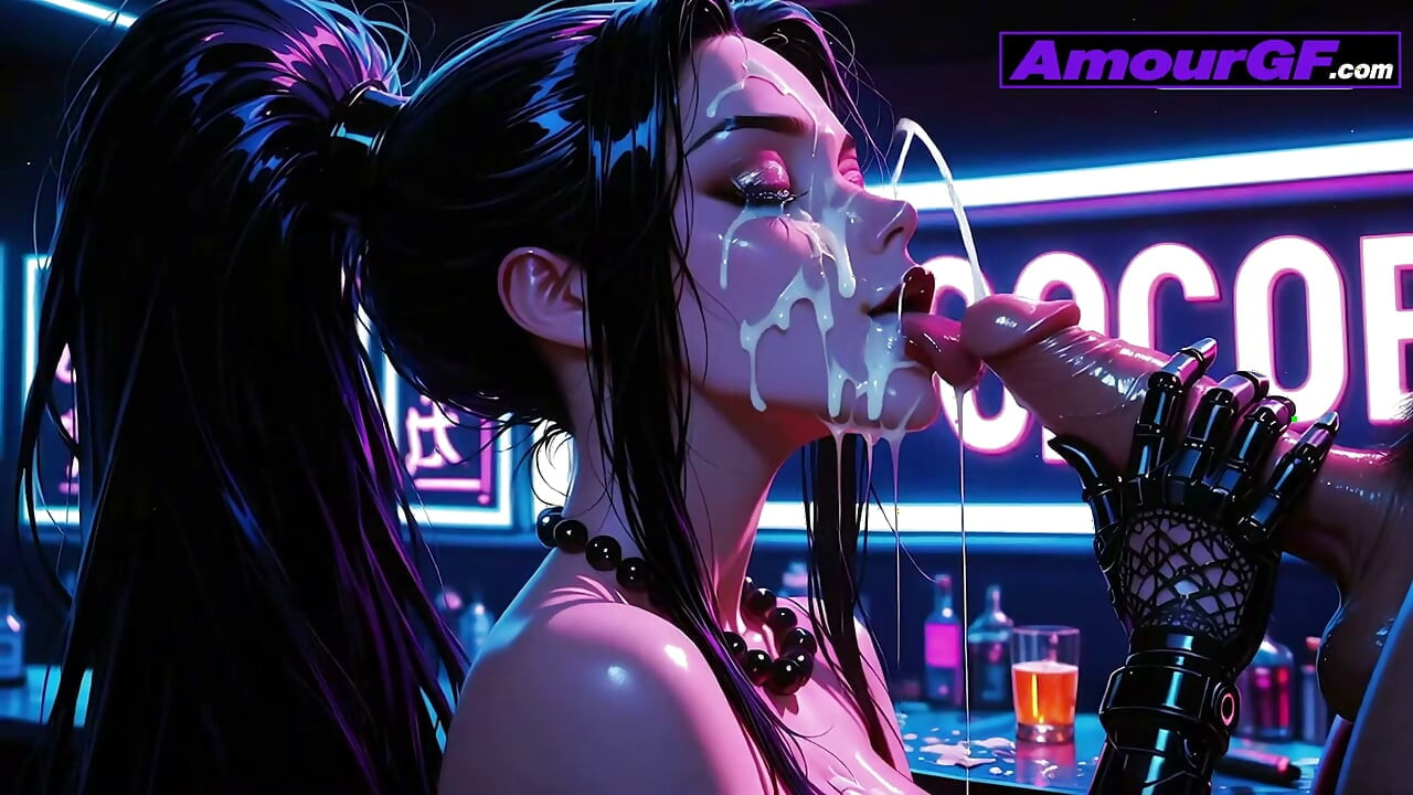 3D AI Cyber Slut Gets Dress Ripped, Nailed Deep on Neon Bar