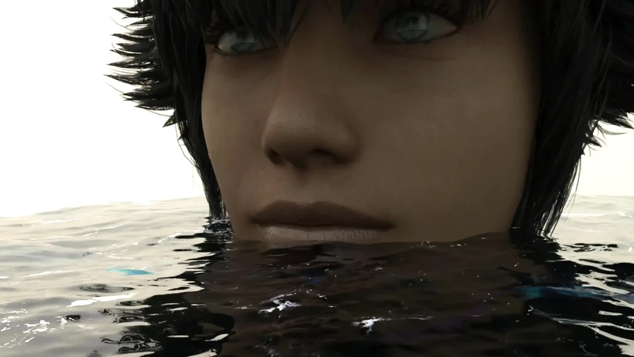 Giant woman eats swimmer