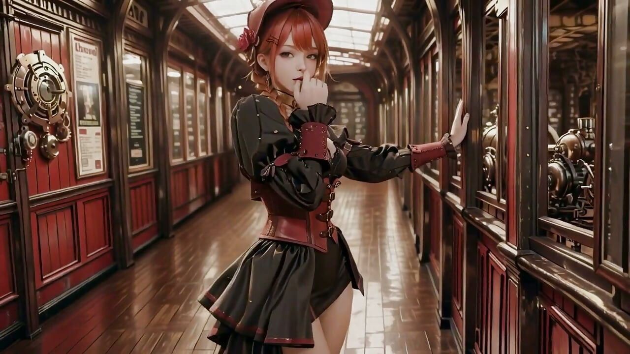 Steampunk hertiginna! Rödhårig mekanisk tjej retas i Gear Hall.