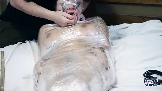 Gabriela in Mummification with Plastic Wrap, Whipping, Bastinado and Tickling