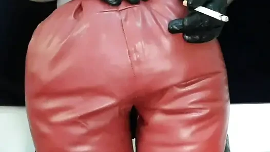 Red Leather Ass Driving Her Man Crazy
