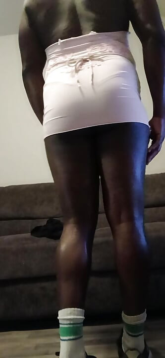 Curvy male with hanging long black sweaty dick