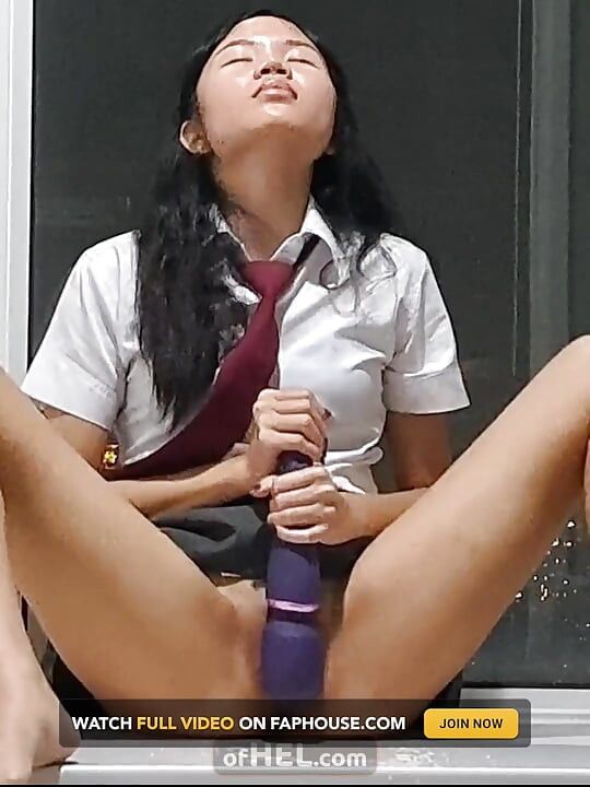 Asian College Girl Plays with Her Magic Wand and Squirts