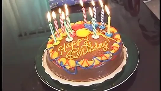 Sexy young brunette gets a dildo and a good fuck as a present for her birthday