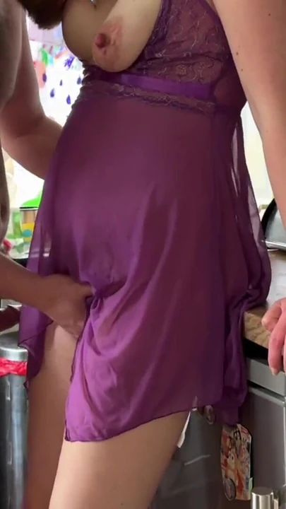 Emotional moment from "Young MILF makes handyman horny while making him coffe with her sexy dress"