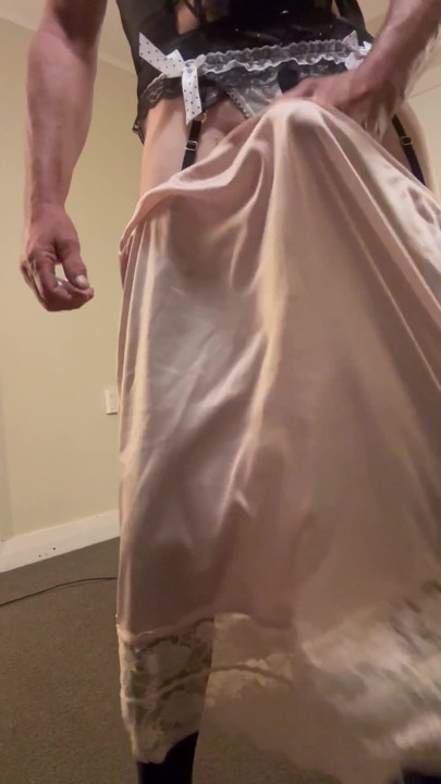 Beautiful green night gown with a sexy black body suit underneath | Clip 1