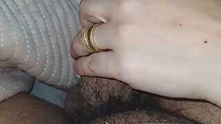 Amazing nanny sleeps with her hand and on step son dick