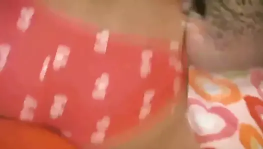 Young girl in panties with natural boobs