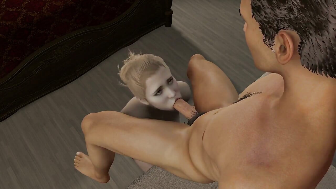 Blondie serves her master with her mouth
