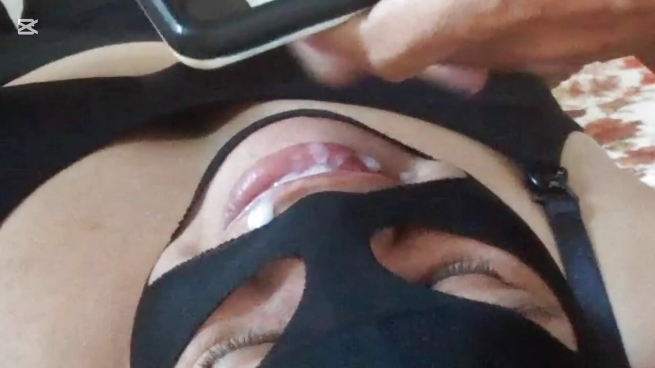 masked bride drinking semen and sucking balls