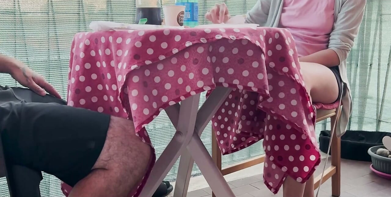 Italian Couple Blowjob Under Table After Eating Deep Creampie POV