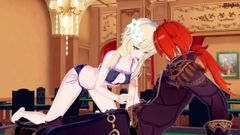 Lumine gives Diluc a blowjob in a casino - Genshin Impact