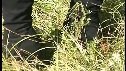 Busty blonde pussy licked and slammed outdoors